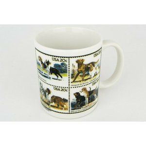 Vintage Mug USPS Dogs US Postal Service Stamps Philatelist Terrier Collie Beagle